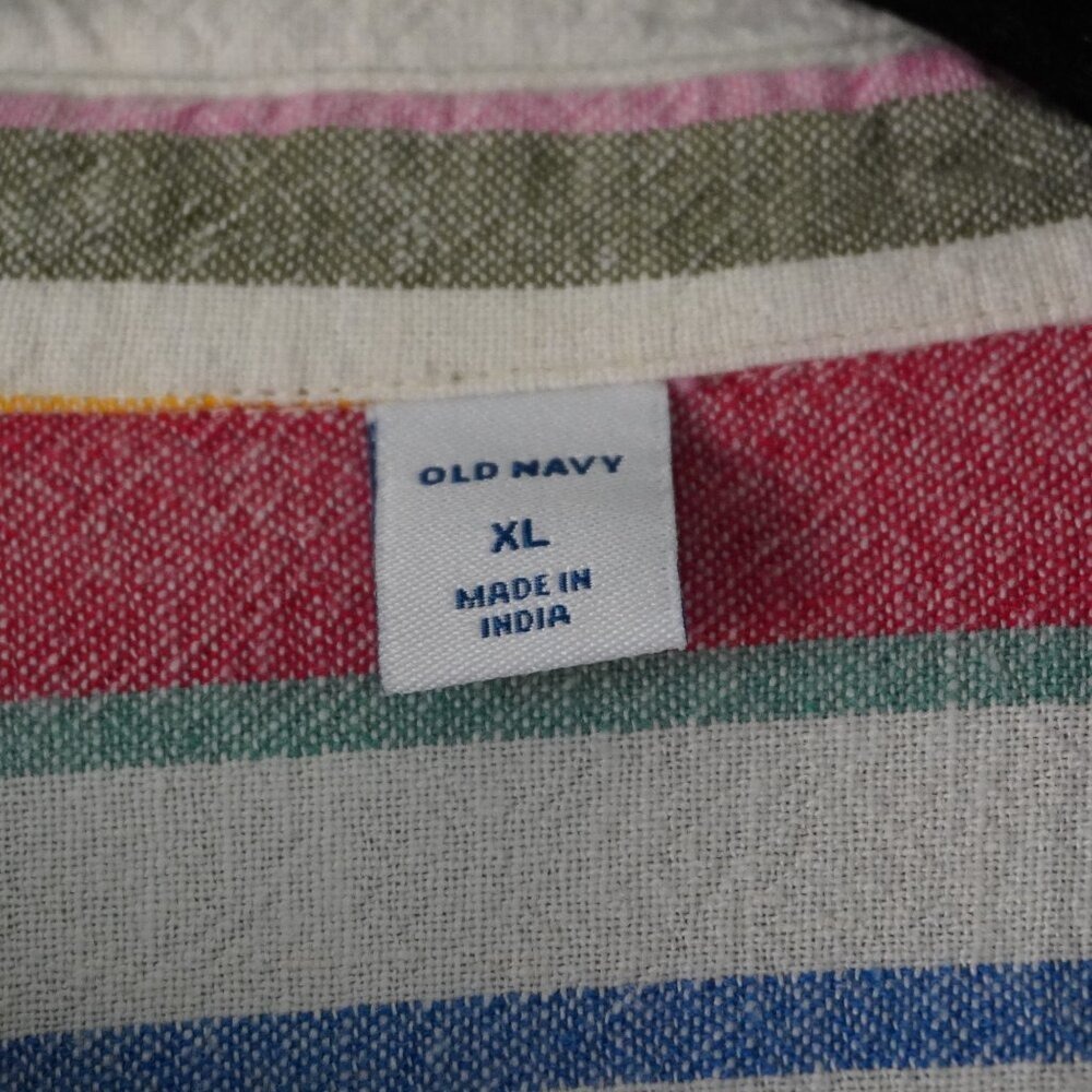 Old Navy Striped Linen Blend Button Front Shirt Dress XL Short Sleeve - Picture 4 of 8